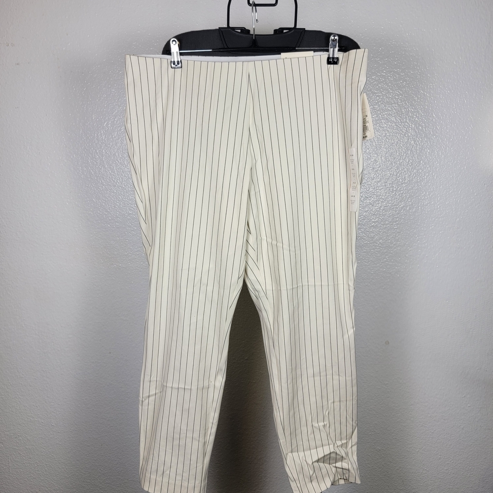 A New Day Pants Wide-Leg Elastic Waist Ivory Striped Skinny Ankle Womens Size 16